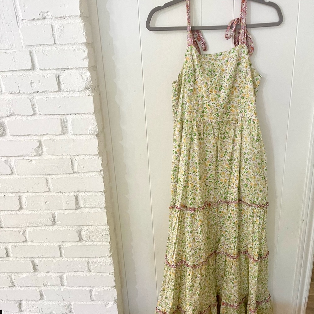 Lost + Wander Floral Tiered Dress - Yellow and Pink